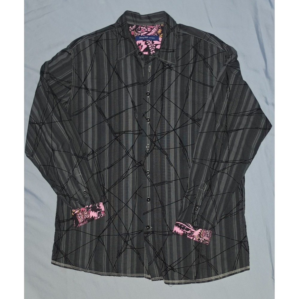 Georg Roth Los Angeles Shirt Mens XL Button Black Abstract Flip Cuff Long Sleeve